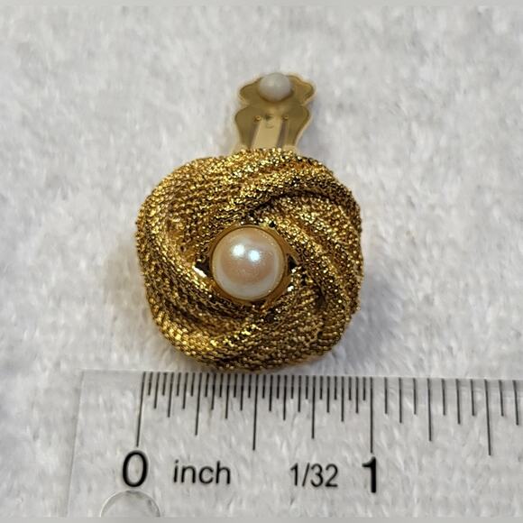 Gold Rope Knot Clip-On Earrings with Pearl Center - Picture 8 of 8